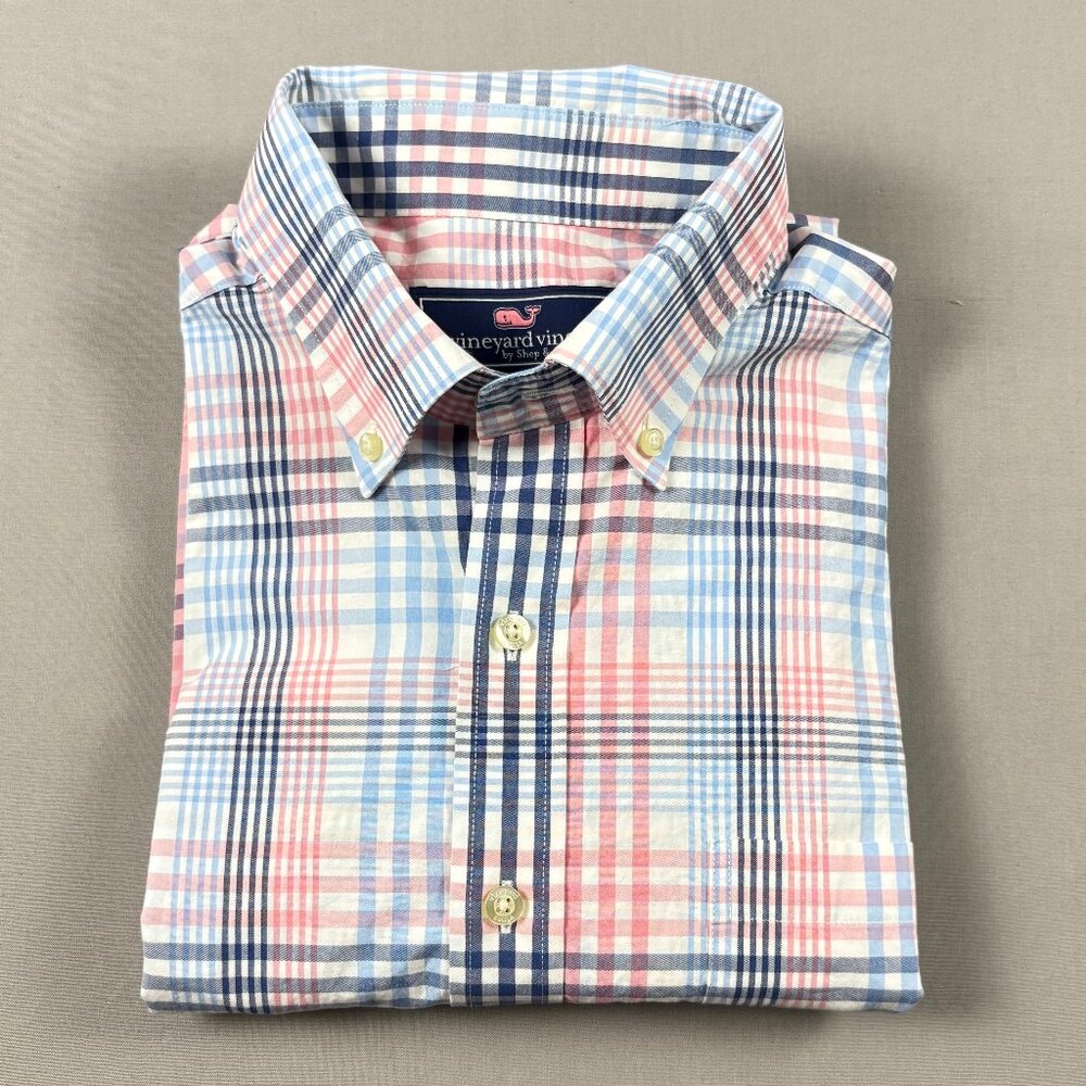 Vineyard Vines Slim Fit Murray Shirt Plaid Pink Blue Men’s Large Button Down